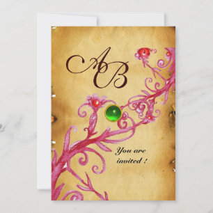 MAGIC BERRIES MONOGRAM Parchment Green Emerald Invitation
