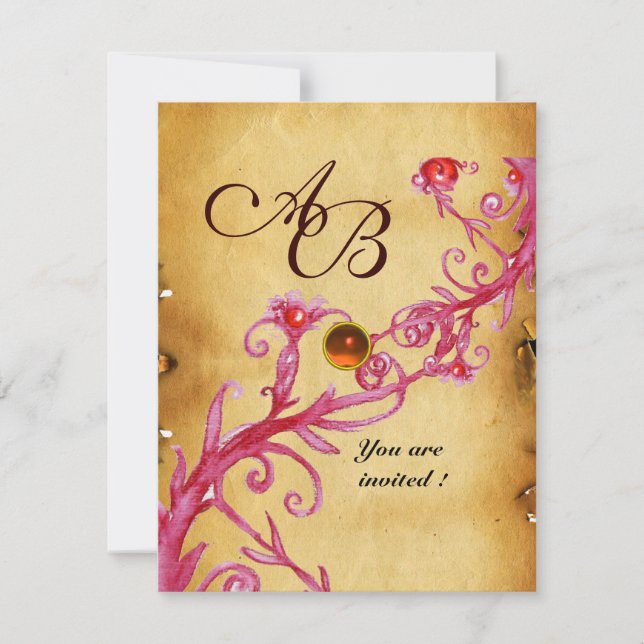 MAGIC BERRIES  MONOGRAM  Parchment  Orange Agate Invitation (Front)