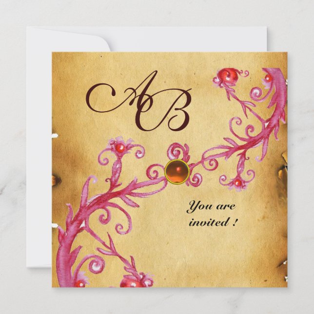 MAGIC BERRIES  MONOGRAM  Parchment  Orange Agate Invitation (Front)