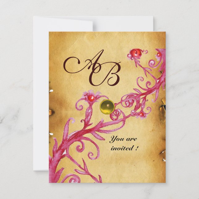MAGIC BERRIES  MONOGRAM  Parchment Yellow Topaz Invitation (Front)