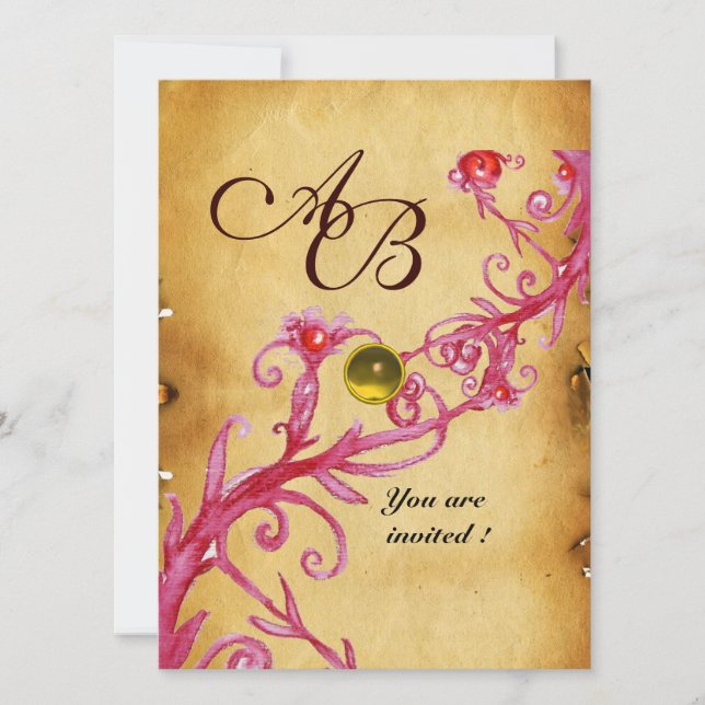 MAGIC BERRIES  MONOGRAM  Parchment Yellow topaz Invitation (Front)