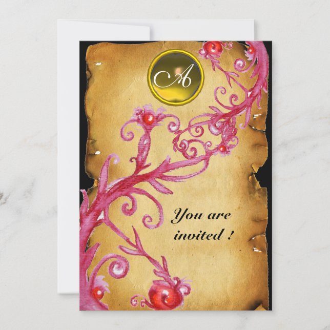 MAGIC BERRIES  MONOGRAM red pink purple yellow Invitation (Front)