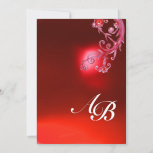 MAGIC BERRIES,MONOGRAM red ruby fuchsia white Invitation