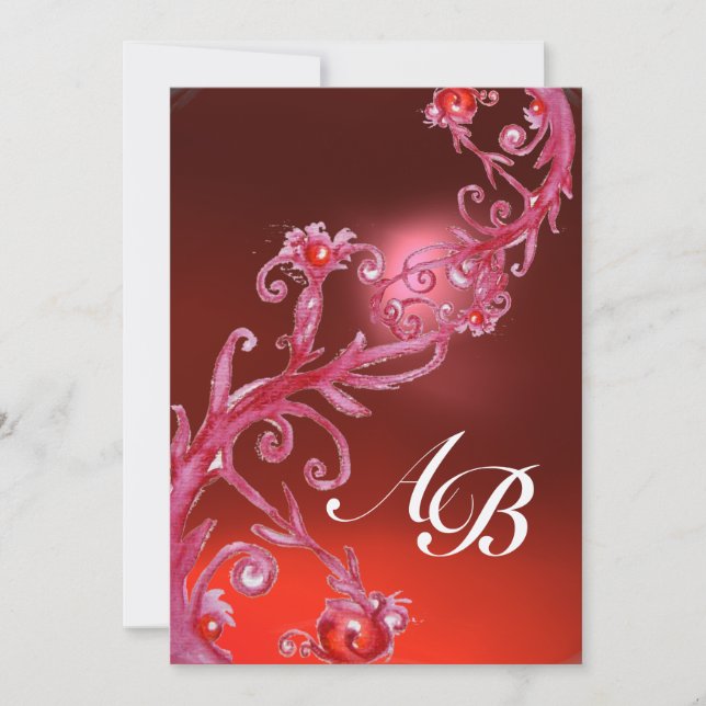 MAGIC BERRIES,MONOGRAM red ruby metallic gold Invitation (Front)