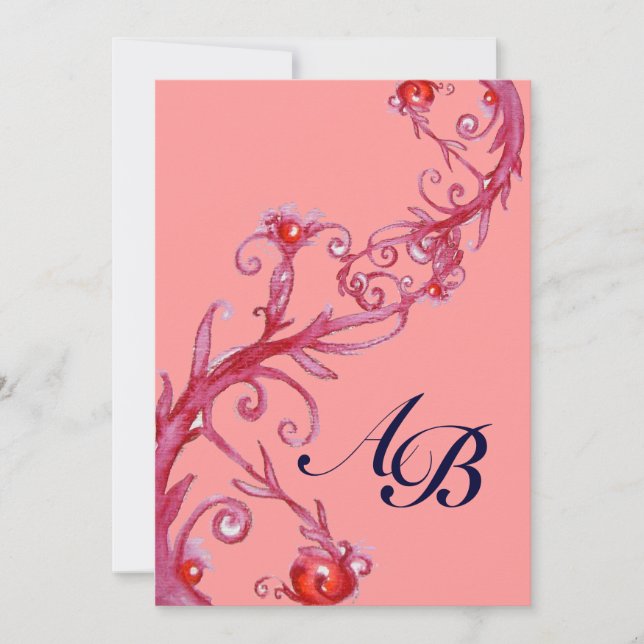 MAGIC BERRIES,MONOGRAM red violet Invitation (Front)