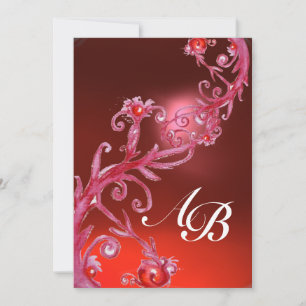 MAGIC BERRIES,MONOGRAM red white fuchsia Invitation