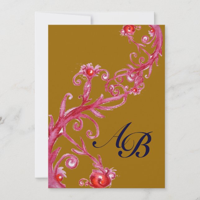 MAGIC BERRIES,MONOGRAM red yellow Invitation (Front)