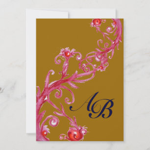 MAGIC BERRIES,MONOGRAM red yellow Invitation