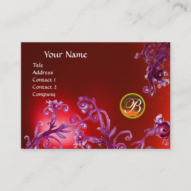 MAGIC BERRIES MONOGRAM, ruby red orange Business Card (Front)