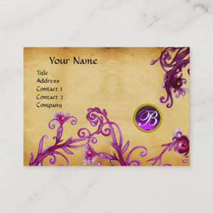 MAGIC BERRIES MONOGRAM, ruby red purple parchment Business Card