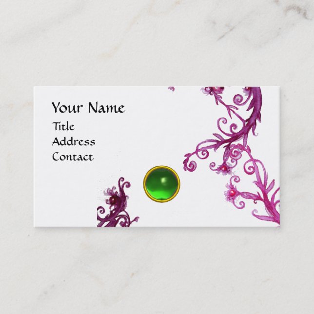 MAGIC BERRIES  MONOGRAM  swirl gem green  white Business Card (Front)