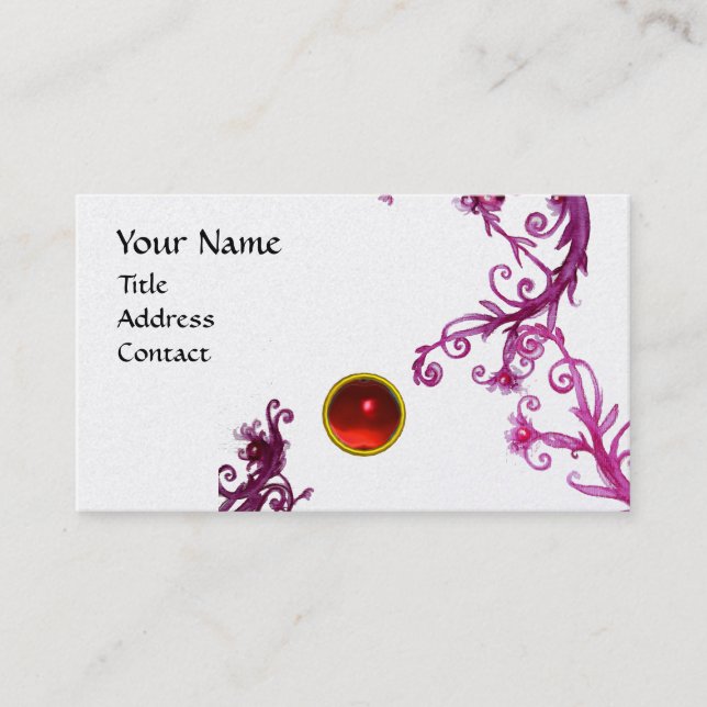 MAGIC BERRIES  MONOGRAM  swirl gem red pearl Business Card (Front)