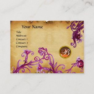 MAGIC BERRIES MONOGRAM,topaz orange parchment Business Card