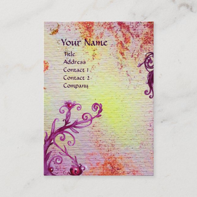 MAGIC BERRIES MONOGRAM white purple fuchsia Business Card (Front)