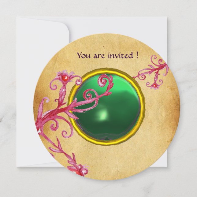 MAGIC BERRIES PARCHEMENT GEM green emerald Invitation (Front)