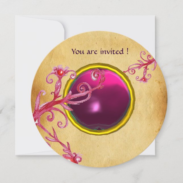 MAGIC BERRIES PARCHEMENT GEM red ruby Invitation (Front)