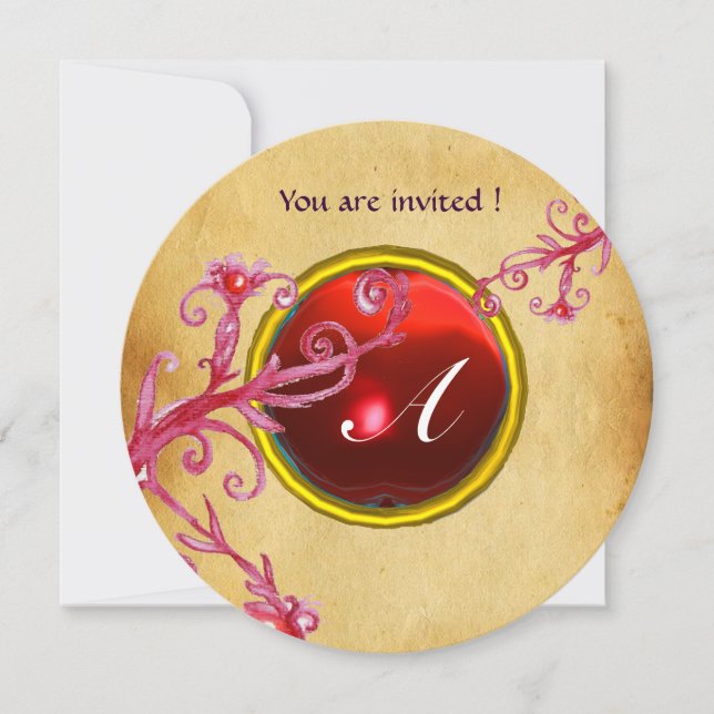 MAGIC BERRIES PARCHEMENT GEM red ruby Invitation (Front)