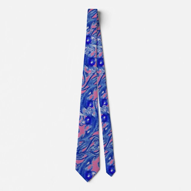 MAGIC BERRIES Pink Blue Floral Swirls Tie (Front)