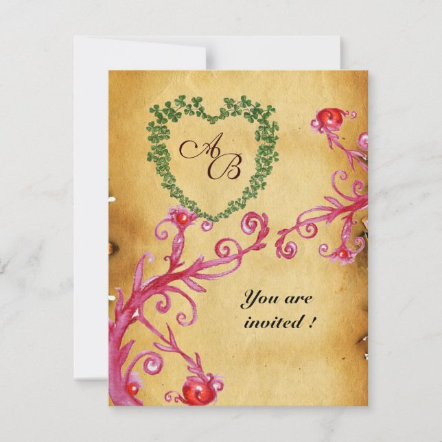 MAGIC BERRIES SHAMROCK HEART MONOGRAM  parchment Invitation (Front)