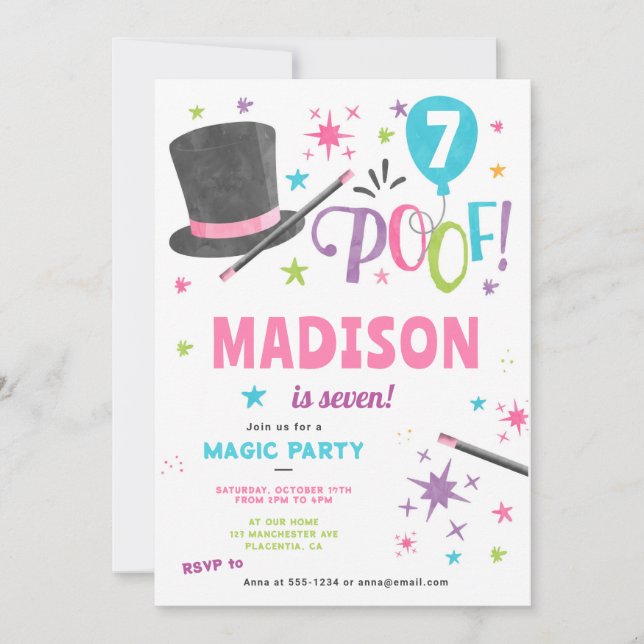 Magic birthday Party Girl Magician Invitation (Front)