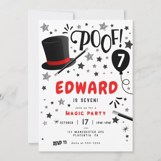 Magic birthday Party Magician Invitation (Front)