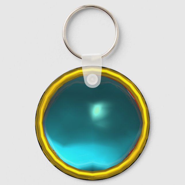MAGIC BLUE AQUAMARINE GEM STONE KEY RING (Front)
