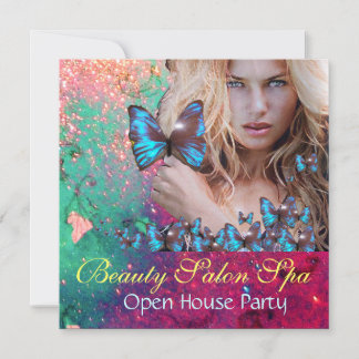 MAGIC BLUE BUTTERFLY Open House Party Monogram Invitation