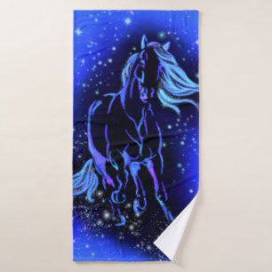 Magic Blue Horse Running At Moonlight Starry Night Bath Towel