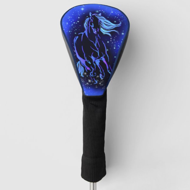 Magic Blue Horse Running At Moonlight Starry Night Golf Head Cover (Front)
