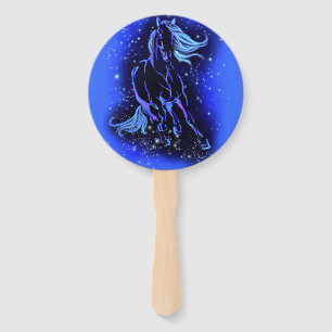 Magic Blue Horse Running At Moonlight Starry Night Hand Fan