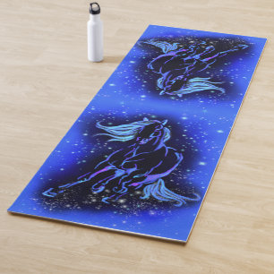 Magic Blue Horse Running At Moonlight Starry Night Yoga Mat