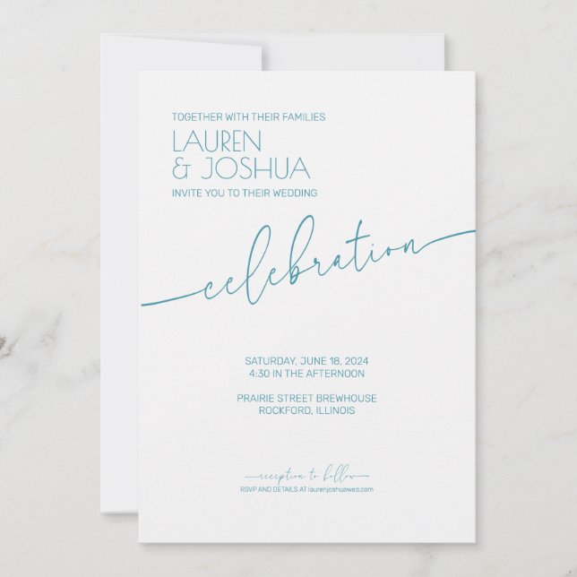 Magic Blue • Modern Minimalist Script Wedding Invitation (Front)