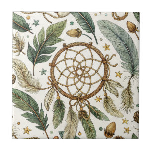 Magic Boho Dreamcatcher Feathers Pinecone Pattern Tile