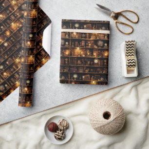Magic Bookshelf Steampunk Wrapping Paper
