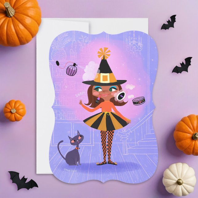 Magic Brown Hair Witch Lavender & Pink DIY Blank Invitation (Creator Uploaded)