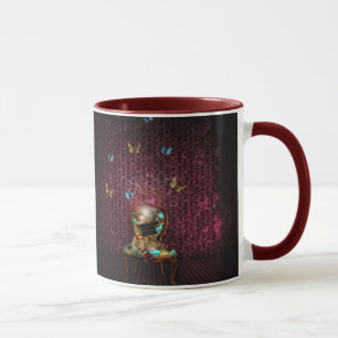Magic Butterflies Mug  With Maroon Rim