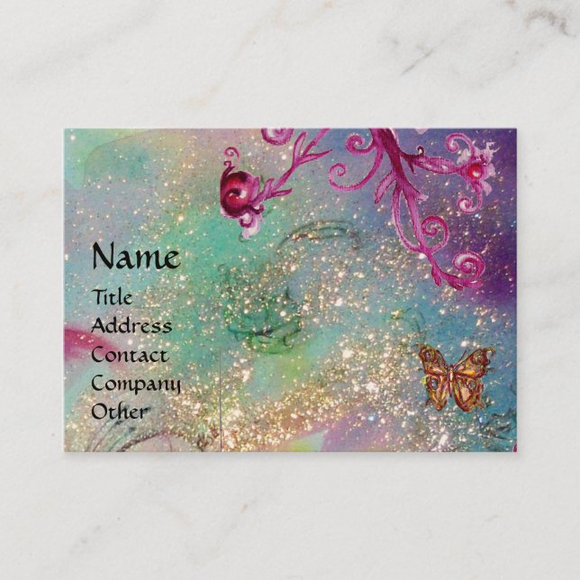 MAGIC BUTTERFLY blue green yellow gold sparkles Business Card (Front)