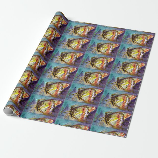 MAGIC BUTTERFLY IN BLUE WRAPPING PAPER (Unrolled)
