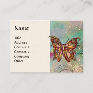 MAGIC BUTTERFLY IN GOLD AND BLUE SPARKLES BUSINESS CARD