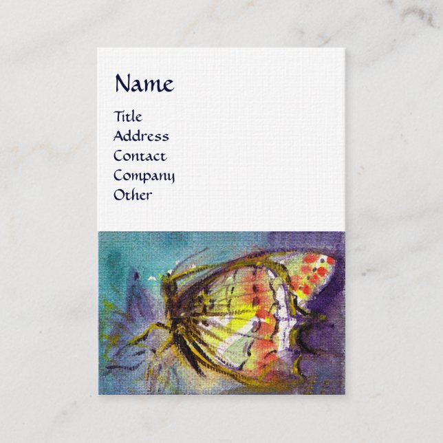 MAGIC BUTTERFLY ,Yellow, White ,Linen Paper Business Card (Front)