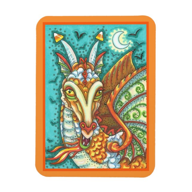 MAGIC CANDY CORN DRAGON, HALLOWEEN FANTASY BEAST MAGNET (Vertical)