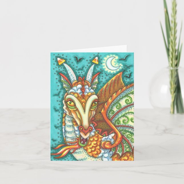 MAGIC CANDY CORN DRAGON, HALLOWEEN FANTASY Blank Card (Front)