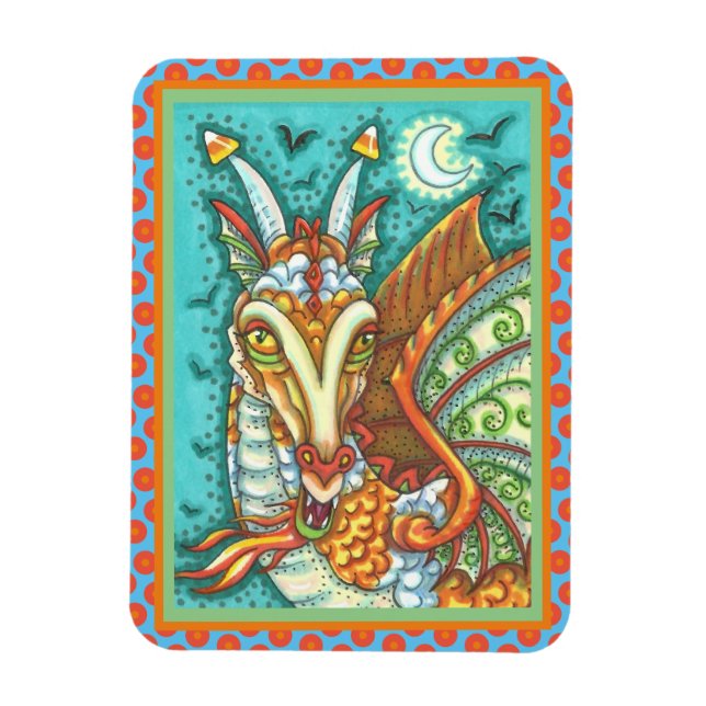 MAGIC CANDY CORN DRAGON, HALLOWEEN FANTASY MAGNET (Vertical)