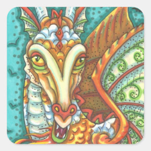 MAGIC CANDY CORN DRAGON, HALLOWEEN FANTASY SQUARE STICKER
