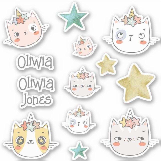 Magic caticorn Kawaii Green Sticker pack (Front)