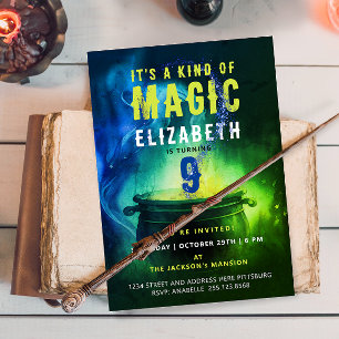 Magic Cauldron Green Blue Birthday Halloween  Invitation