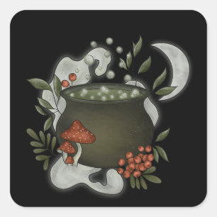 Magic Cauldron with Rowan Potion Square Sticker