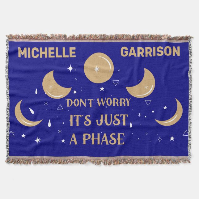 Magic Celestial Moon Phase Personalised Navy Blue Throw Blanket (Front)