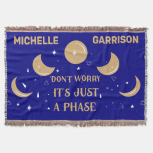 Magic Celestial Moon Phase Personalized Navy Blue Throw Blanket