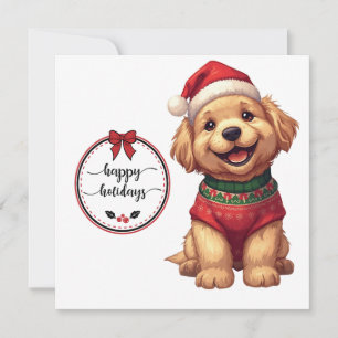 Magic Christmas Golden Retriever puppy Holiday Card
